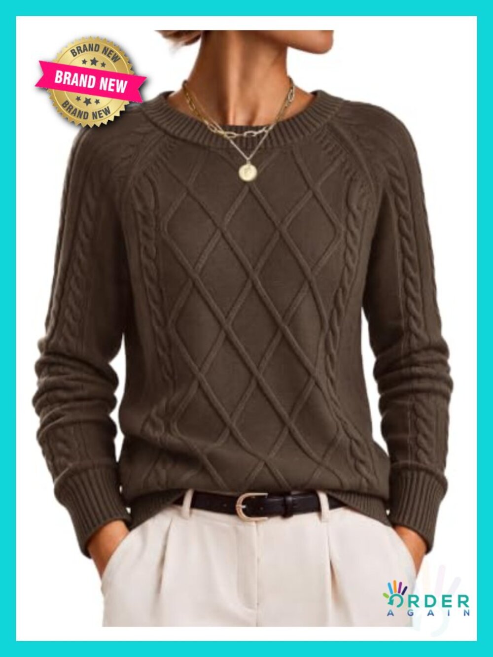 Cable Knit Crew Neck Pullover Sweater